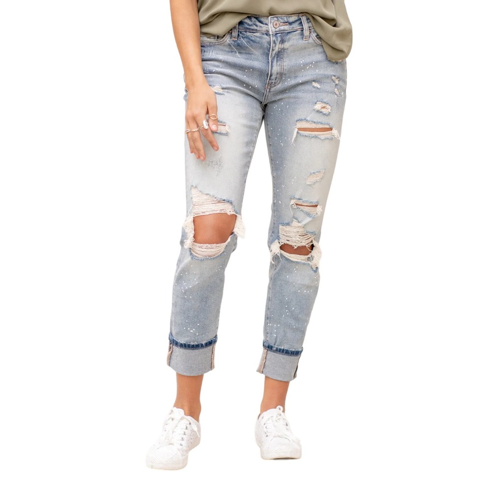 KanCan Highrise Boyfriend Jean - Bleach Splatter - Sizes 5 / 26. EUC